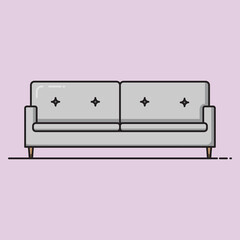 Gray 2 seat sofa. Flat Cartoon Style, Banner, Flyer, Sticker Card Background