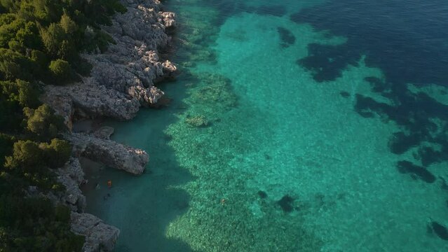 Aerial view of beautiful Kako Lagadi beach on island of Kefalonia, Greece (4k, UHD)