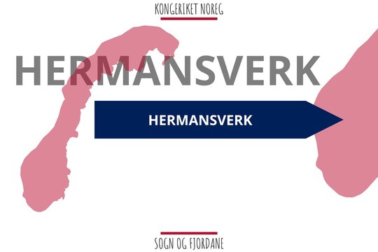 Hermansverk: Illustration mit dem Namen der norwegischen Stadt Hermansverk in der Provinz Sogn og Fjordane