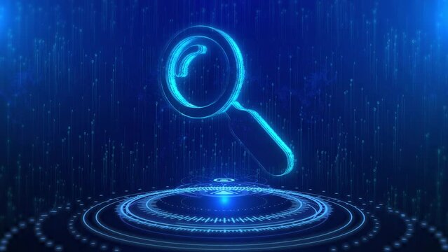 Search Button Text Cyberspace Future Digital Technology Hologram Loop Concept. Magnifying glass icon. Search symbol, Simple zoom tool, Searching magnifier icon. Magnifying glass icon for search bar.