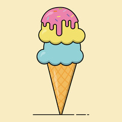 ice cream cone 3 scoops, Flat Style Suitable for Banner, Sticker.