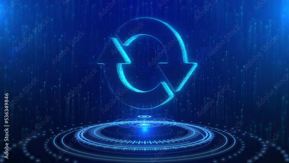 Aufkleber reset text cyberspace future digital technology hologram loop concept. arrow icon. recycling recurre