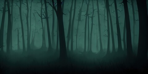 Realistic haunted forest creepy landscape at night. Fantasy Halloween forest background. Surreal mysterious atmospheric woods design backdrop. Digital art.. High quality Illustration