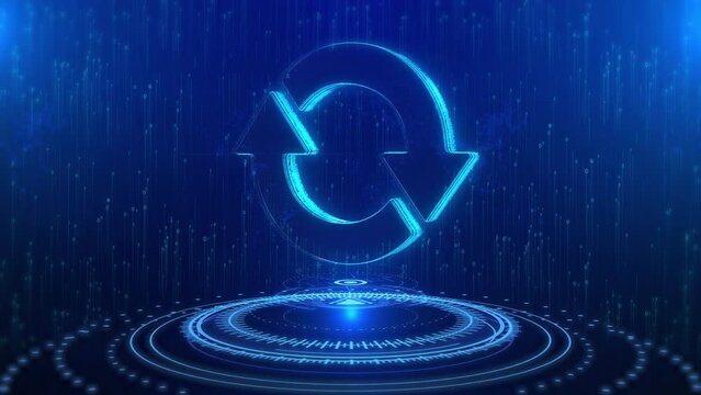 Reset Text Cyberspace Future Digital Technology Hologram Loop Concept. Arrow icon. recycling recurrence, renewal, reload, update, Synchronization, Sync update password reset. new beginning resetting