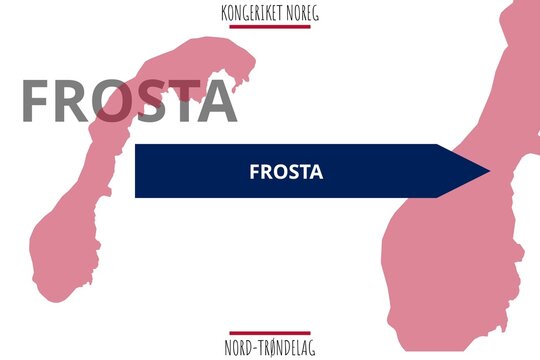 Frosta: Illustration mit dem Namen der norwegischen Stadt Frosta in der Provinz Nord-Tr&oslash;ndelag