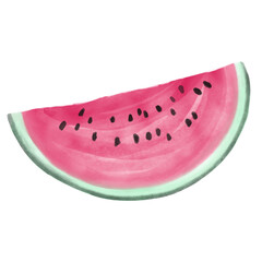 Watercolor watermelon slice illustration. Transparent background