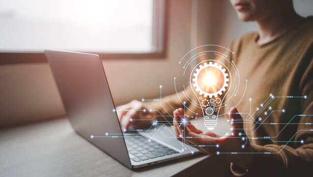 Hands holding light bulb for Concept new idea concept with innovation and inspiration, innovative technology in science and communication concept. Innovation. 