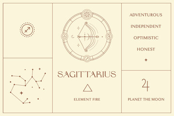 Sagittarius Zodiac Sign Design Illustrations. Esoteric Vector Element, Icon - 536350470