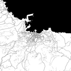 Area map of Gijon Spain with white background and black roads