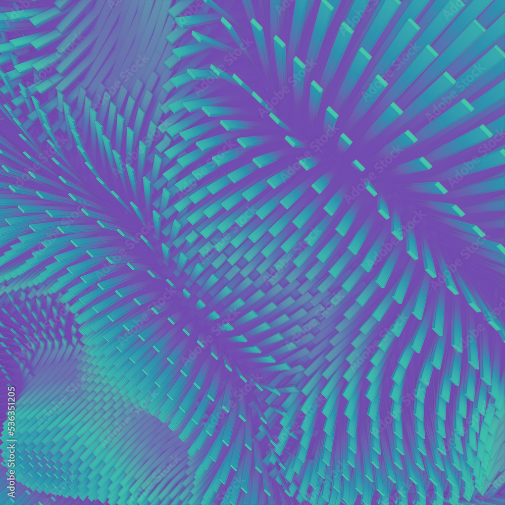 Poster wavy field of simple neon color rectangular forms. abstract background. 3d rendering digital illustr