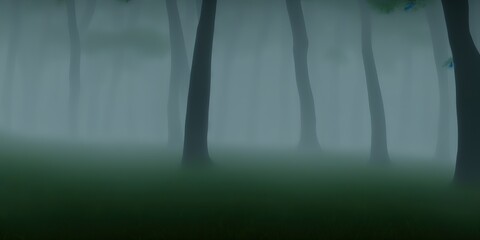 mystical landscape in the beech forest with few leaves shrouded in dense fog in the cold season. High quality Illustration