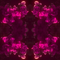 Kaleidoscopic pattern of pink chemical explosion. 3d render digital illustration