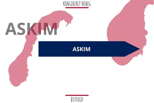 Askim: Illustration mit dem Namen der norwegischen Stadt Askim in der Provinz &Oslash;stfold