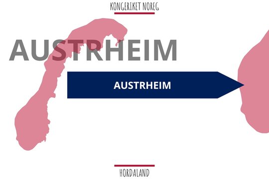 Austrheim: Illustration mit dem Namen der norwegischen Stadt Austrheim in der Provinz Hordaland