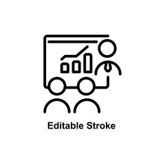 meeting icon designed in outline style decorated with meeting room icon elements and percentage icons in business icon theme