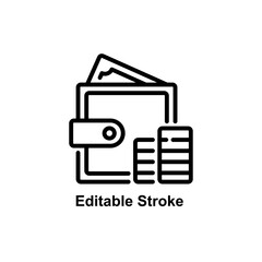 cash wallet icon designed in outline style decorated with wallet icon elements and money icon in business icon theme