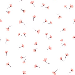 Watercolor little pink flower seamles pattern. Transparent background. Delicate pattern for nersery, wedding. 