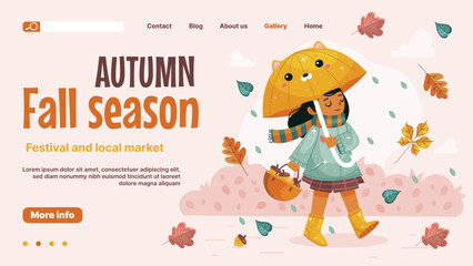 flat autumn landing page template vector design illustration