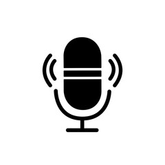 Microphone silhouette icon. Voice record simbol. Audio mic logo. Vector podcast radio icon. Microphone silhouette illustration for podcast interview