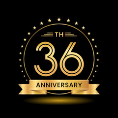 36th Anniversary, Perfect template design for anniversary celebration with gold color for booklet, leaflet, magazine, brochure poster, web, invitation or greeting card. Vector template