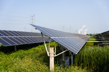 solar power station in farm during sunset