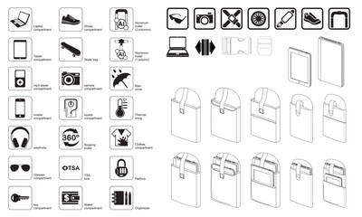 icons for backpack vector