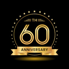 60th Anniversary, Perfect template design for anniversary celebration with gold color for booklet, leaflet, magazine, brochure poster, web, invitation or greeting card. Vector template