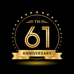 61th Anniversary, Perfect template design for anniversary celebration with gold color for booklet, leaflet, magazine, brochure poster, web, invitation or greeting card. Vector template