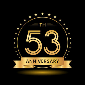 53th Anniversary, Perfect template design for anniversary celebration with gold color for booklet, leaflet, magazine, brochure poster, web, invitation or greeting card. Vector template
