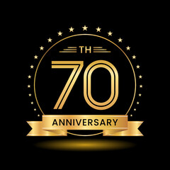 70th Anniversary, Perfect template design for anniversary celebration with gold color for booklet, leaflet, magazine, brochure poster, web, invitation or greeting card. Vector template