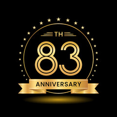 83th Anniversary, Perfect template design for anniversary celebration with gold color for booklet, leaflet, magazine, brochure poster, web, invitation or greeting card. Vector template