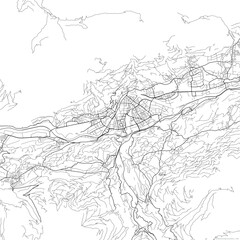 Fototapeta na wymiar Area map of Innsbruck Austria with white background and black roads