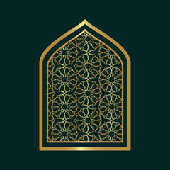 Golden arabic ornamental window with traditional islamic patterns