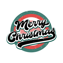 Merry Christmas circle badge retro 70s 60s style. Celebration quote, vintage lettering, retro 70s.  Creative design for t-shirts, wall decals, printable