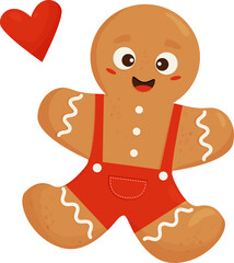 Cute Christmas gingerbread man with heart