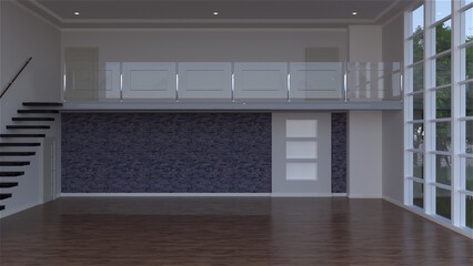 テレビ会議背景用 ZOOM会議背景用 CG 部屋 木目 木 フローリング 床 階段 for using in video conference and as a zoom background.