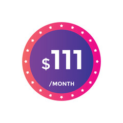 $111 USD Dollar Month sale promotion Banner. Special offer, 111 dollar month price tag, shop now button. Business or shopping promotion marketing concept
