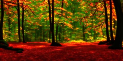 Autumn in Emo Woods, Emo, County Laois, Ireland. High quality Illustration - obrazy, fototapety, plakaty