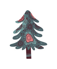 Patterned tree. Illustration with geometric ornament.
