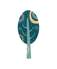 Patterned tree. Illustration with geometric ornament.
