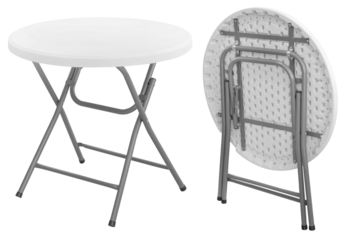 Folding table with plastic top and metal legs. Isolated from the background. Interior element