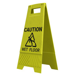3d rendering illustration of a wet floor warning sign
