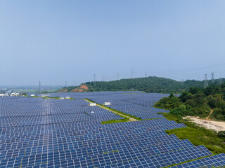 solar power station in farm during sunset