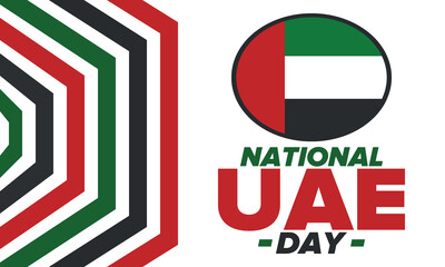 National Day in United Arab Emirates. National happy holiday, celebrated annual in December 2. UAE flag. Patriotic elements. Poster, card, banner and background. Vector illustration