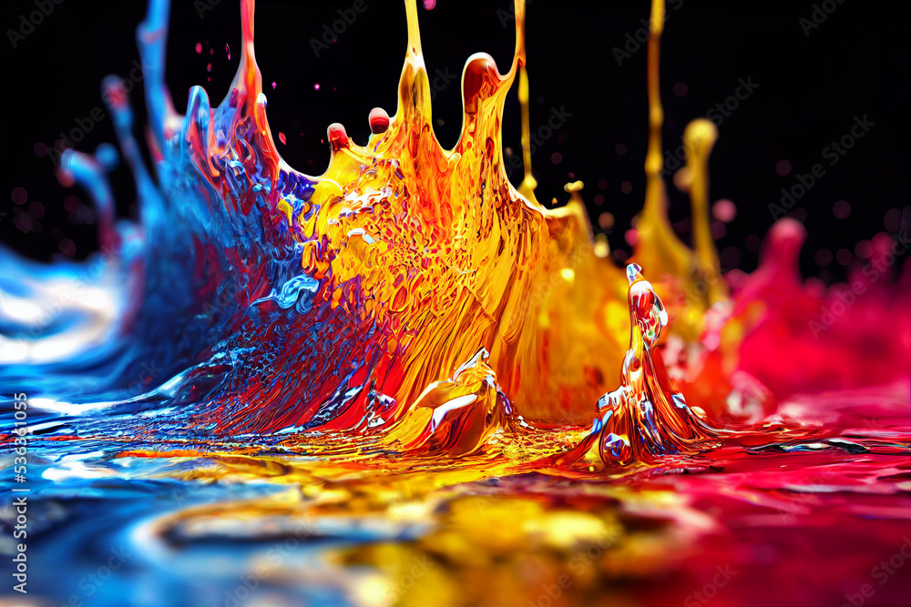 Poster abstract colorful paint splashing isolated background.