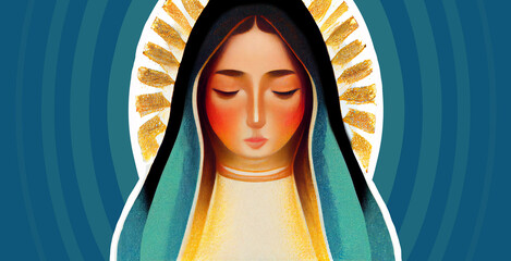 Catholic holiday. Guadalupe's Virgin. Catholic Mexican pilgrimage. Feast of December 12. Annual festival of La Guadalupana
 - obrazy, fototapety, plakaty