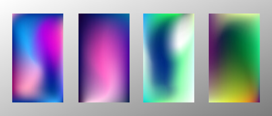 Obraz premium Abstract bright gradient background. Set of 4 backgrounds. Creative modern vector illustration. Holographic spectrum for coating.