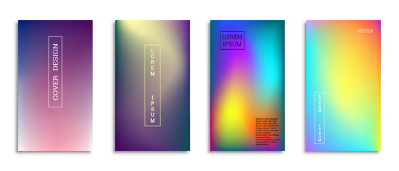 Obraz na płótnie Canvas Bright gradient background for the cover. Set of 4 covers. Creative modern vector illustration. Holographic spectrum.