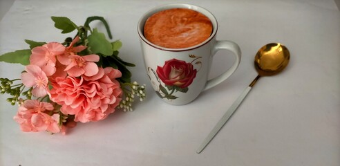 still life with flowers and coffee