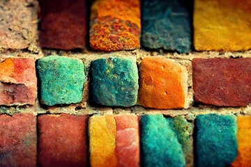Colorful square brick wall
